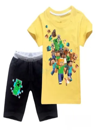 Minecraft Set Printed T-shirt Short For Kids Style 1 Black 