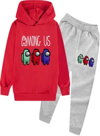 Among Us Set Printed Red Hoodie Grey Pants 
