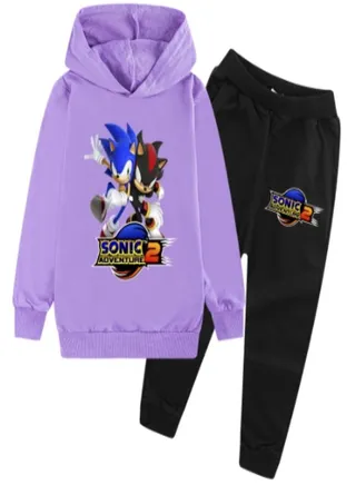 Sonic 2 The Hedgehog Casual Hoodie+Pants Light Purple/Black 