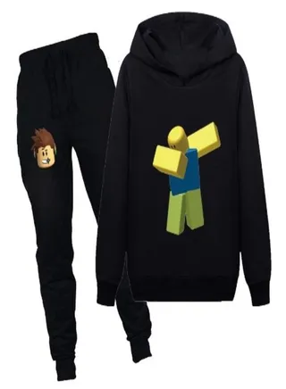 Roblox Kids Cartoon Printed Hoodie and Pants Set Black 