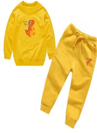 Dino Set Printed Hoodie and Pants Yellow 