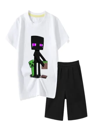 Minecraft Set Printed T-shirt Short For Kids White 