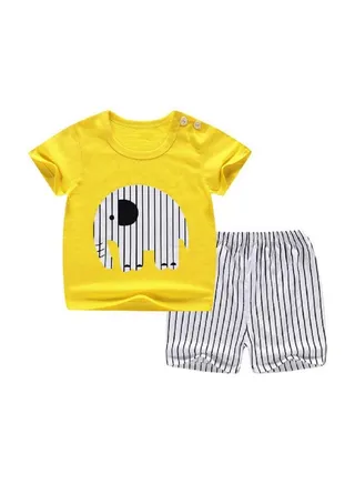 2-Piece Printed T-Shirt And Shorts Set Yellow/White/Black 