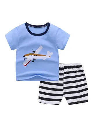 Baby Girls and Boys Cartoon Printing Top and Short Suit Multicolour 