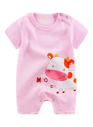 Baby Boy and Girl Cartoon Printing Short Sleeve Romper Bodysuit Multicolour 