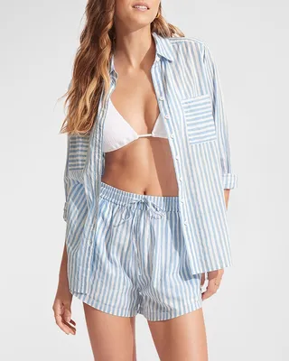 Striped Button-Front Beach Shirt