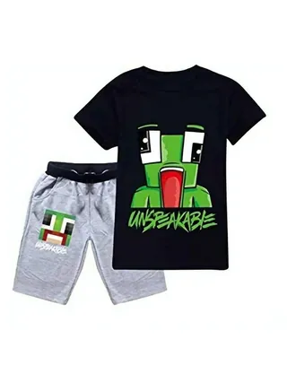 Unspeakable Printed Kids Unisec Black T-shirt Grey Shorts Set 