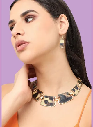 Gold Plated Designer Stone Party Necklace and Earring Set For Women