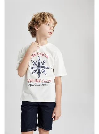 Boy Oversize Fit Crew Neck Knitted Short Sleeve T-Shirt 