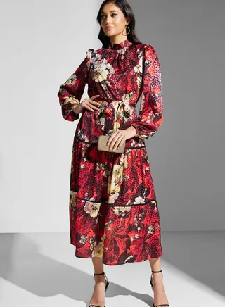 High Neck Balloon Sleeve Dress