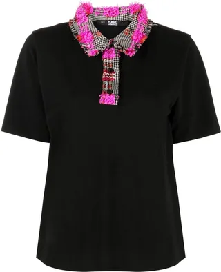 Bouclé-Collar Polo Shirt