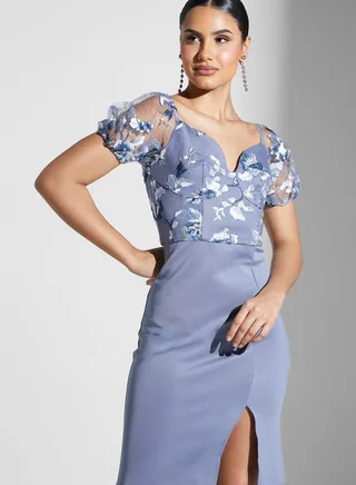 Slit Hem Embroidered Bodycon Dress 