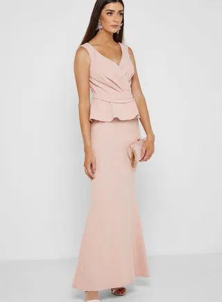 Bardot Wrap Peplum Maxi Dress 