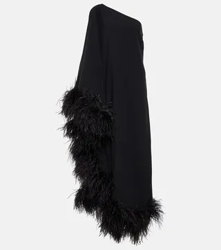 Ubud feather-trimmed crepe gown