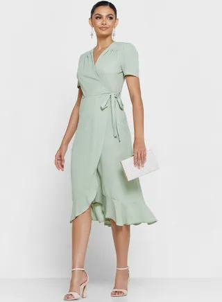 Ruffle Hem Surplice Tie Dress 
