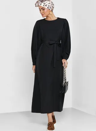Puff Sleeve Belted Dress 