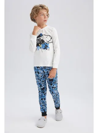 Boy Regular Fit Crew Neck Long Sleeve Homewear Knitted Pyjamas - 2 Pieces 