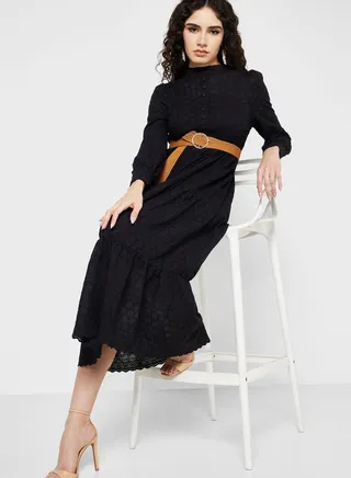 Schiffli Dress With Belt 