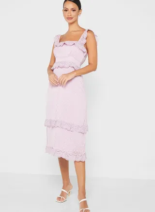 Broad Neck Ruffle Detail Dress 