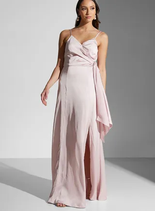 Belted Front Slit Dress 
