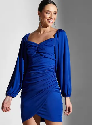 Sweetheart Neck Balloon Sleeve Dress 