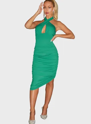 Halter Neck Asymmetric Cut Out Detail Dress 