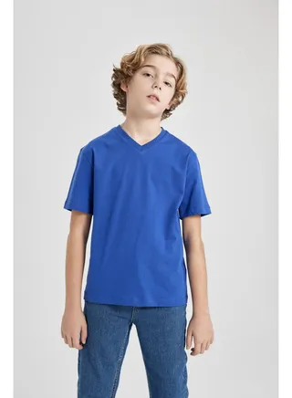 Boy Regular Fit V Neck Knitted Short Sleeve T-Shirt 