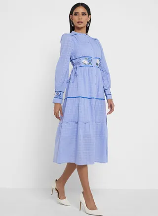 Embroidered Button Detail Dress 