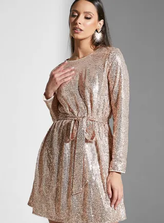 Belted Sequin Dress 