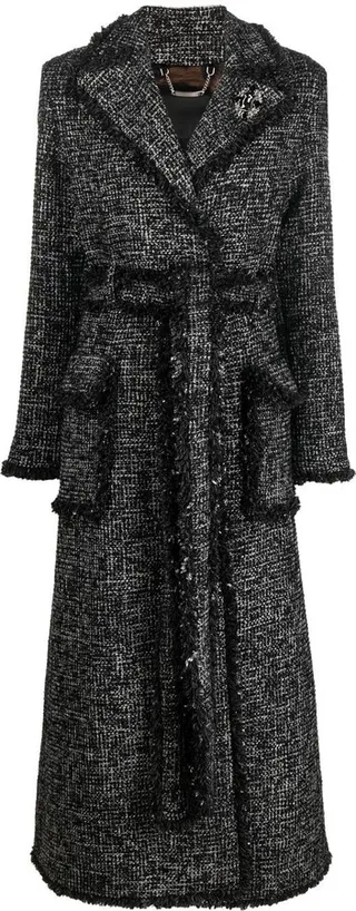 Belted-Waist Bouclé Coat