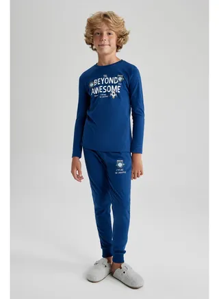 Boy Regular Fit Crew Neck Long Sleeve Knitted Pyjamas - 2 Pieces 