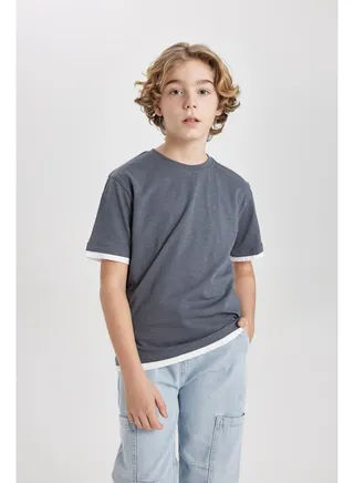 Boy Regular Fit Crew Neck Knitted Short Sleeve T-Shirt 