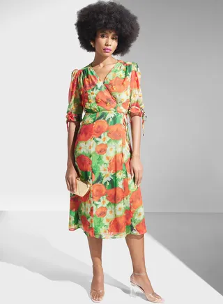 Tie Waist Floral Wrap Dress 