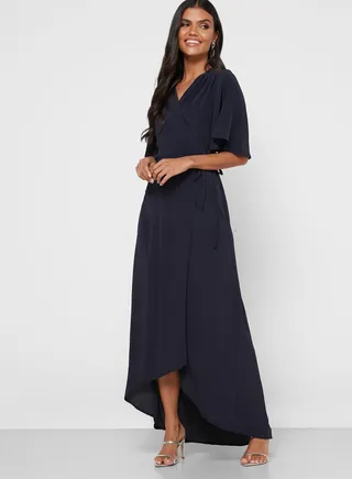 Flared Sleeves Wrap Maxi Dress