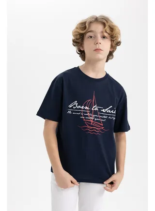 Boy Oversize Fit Crew Neck Knitted Short Sleeve T-Shirt 