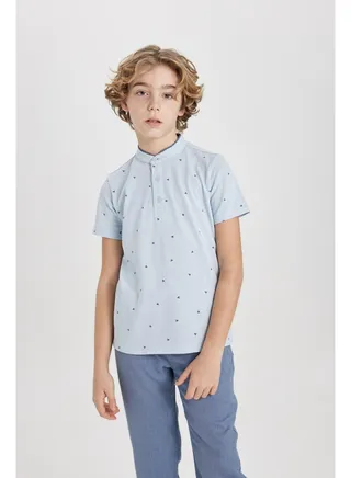 Boy Regular Fit Gadart Neck Knitted Short Sleeve Polo T-Shirt 