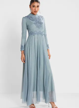 Embroidered Detail Shimmer Dress 