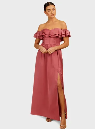 Bardot Frill Detail Side Split Dress 
