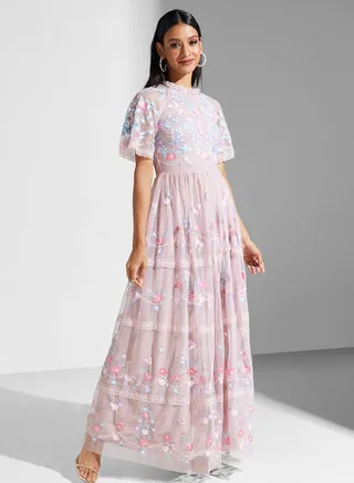 Embroidered Lace Detail Dress