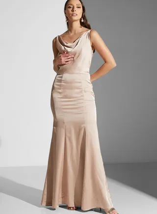 Back Slit Cowl Neck Dress 