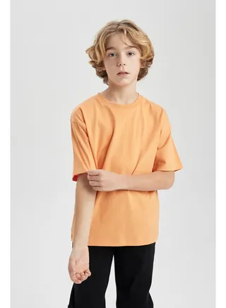Boy Oversize Fit Crew Neck Knitted Short Sleeve T-Shirt 