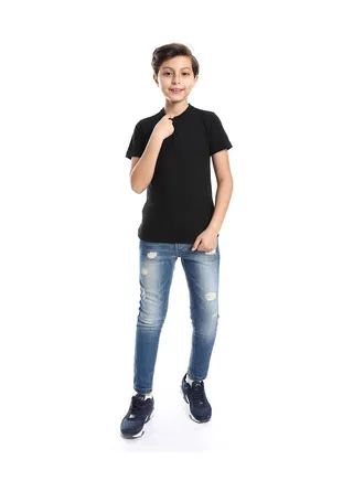Henely Neck Basic Tshirt Casual Look For Boy _ Black 