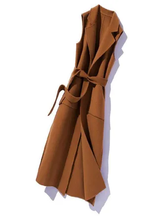 Women Solid Color Sleeveless Short Single-breasted Double-Pocket Woolen Jacket 