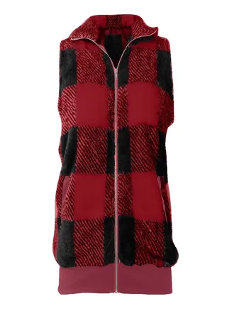 Women's Autumn/Winter Fashion Casual Plaid Plush Zipper Vest Jacket 