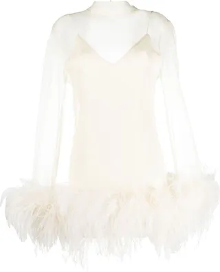 Neutral Gina Spirito Feather-Trim Mini Dress