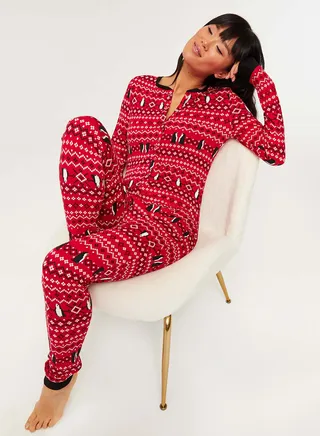 Printed Long Sleeves Onesie Red 