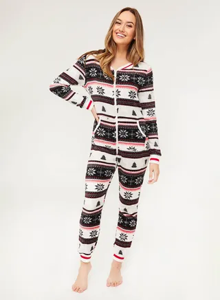 Coral Fleece Shape Onesie With Stripe Rib At Neck And Cuffs Black/Pink/White 