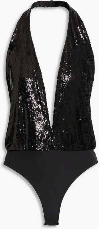Cary sequined mesh halterneck bodysuit