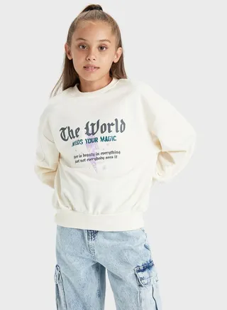Kids Text Print Sweatshirt 