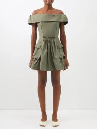 Julie Off-the-shoulder Cotton-blend Mini Dress